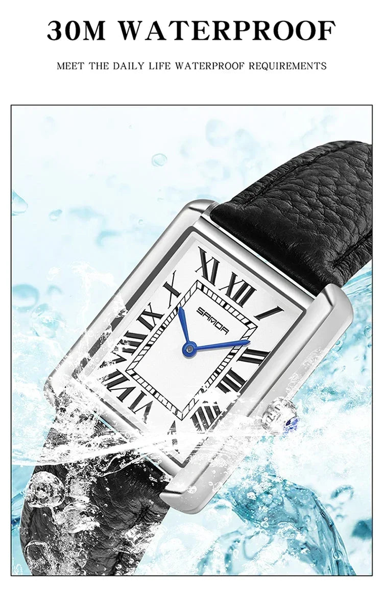 SANDA 9031/1108 Luxury Couple Quartz Watches for Men & Women, Waterproof Sport Casual Watch, Scratch Resistant Leather Strap