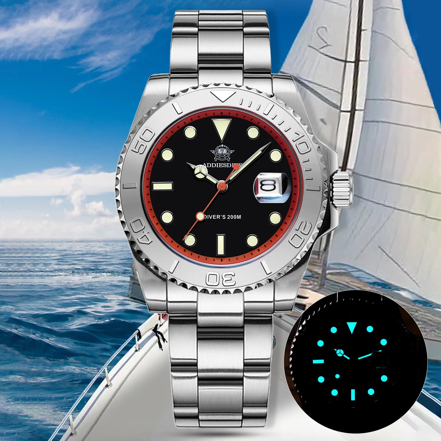 ADDIESDIVE Men's Watch BGW9 Super Luminous 316L Stainless Steel 20Bar Diving Quartz Steel Watches