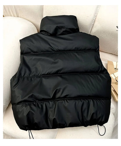 Winter Down Cotton Vest Jacket Women's 2025 New Sleevele Stand Parkas Warm Short Vest Coat Female Waistcoat Overcoat Ladies Tops
