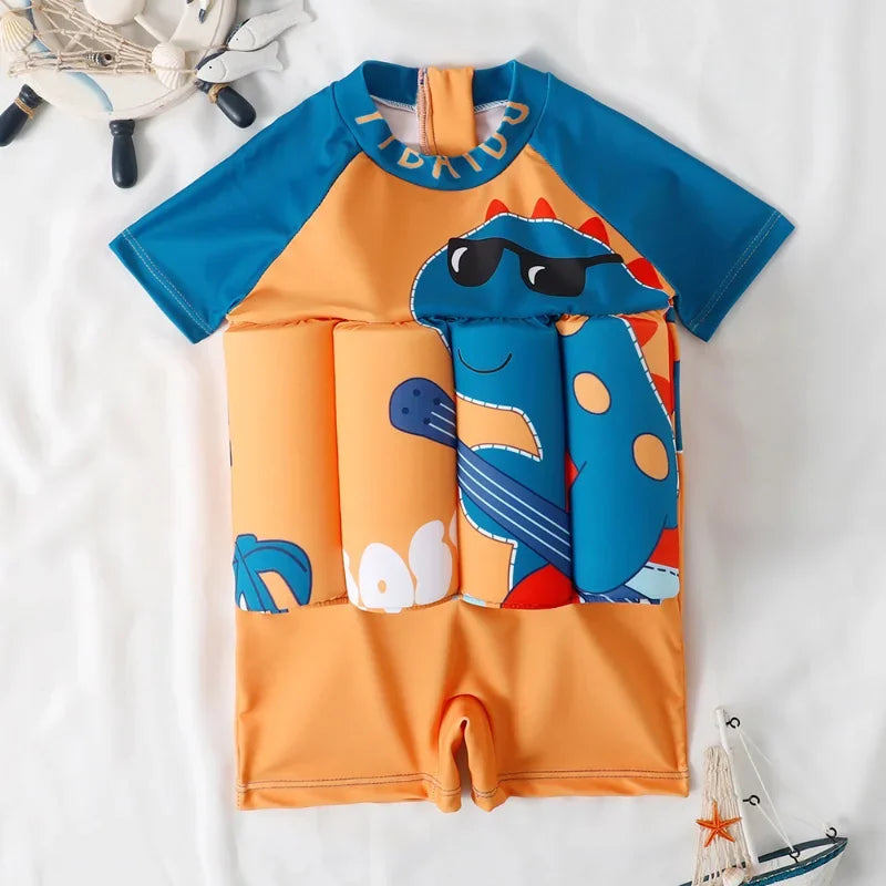 Children's Buoyancy Swimsuit One-piece Swimsuit for Kids Floating Rash Guards Cartoon Print Girls Boys Swimwear Swimming Clothes