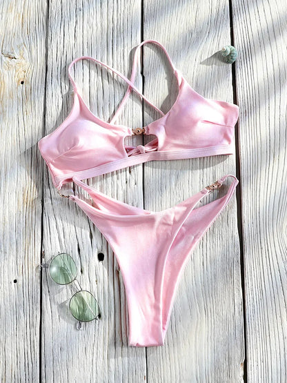 Miyouj Push Up Bikinis New Two Piece Suit 2026 Bathsuit Sexy Bikini Sets Hollow Out Swimsuit String Bathwear Low Waist Swimwear
