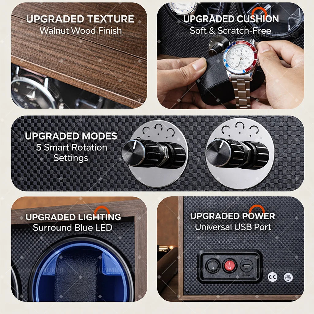 Luxury 1 Slot Automatic Watch Winder Walnut Wood Silent Motor Watch Storage Box Gift for Men Watch Winder for Automatic Watches