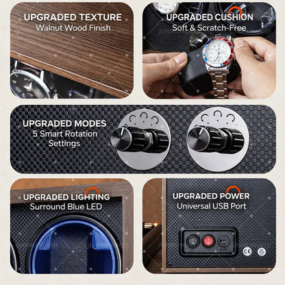 Luxury 1 Slot Automatic Watch Winder Walnut Wood Silent Motor Watch Storage Box Gift for Men Watch Winder for Automatic Watches
