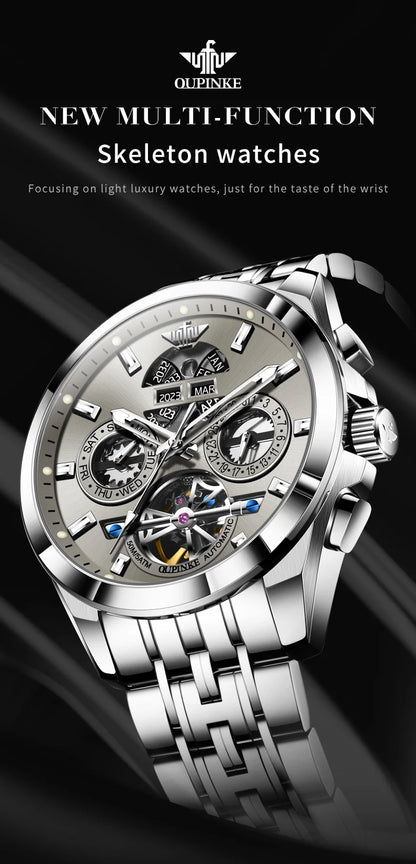 OUPINKE 3251 Men's Watches Flywheel Automatic Mechanical Original Wristwatch for Man Waterproof Luminous Perpetual Dual Calendar