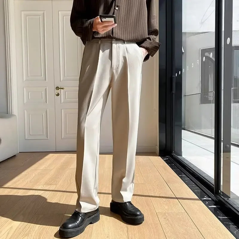 2025 New Men Straight Pants Fashion Korean Loose Suit Trousers Casual Draped Baggy White Wide Pant Male Streetwear
