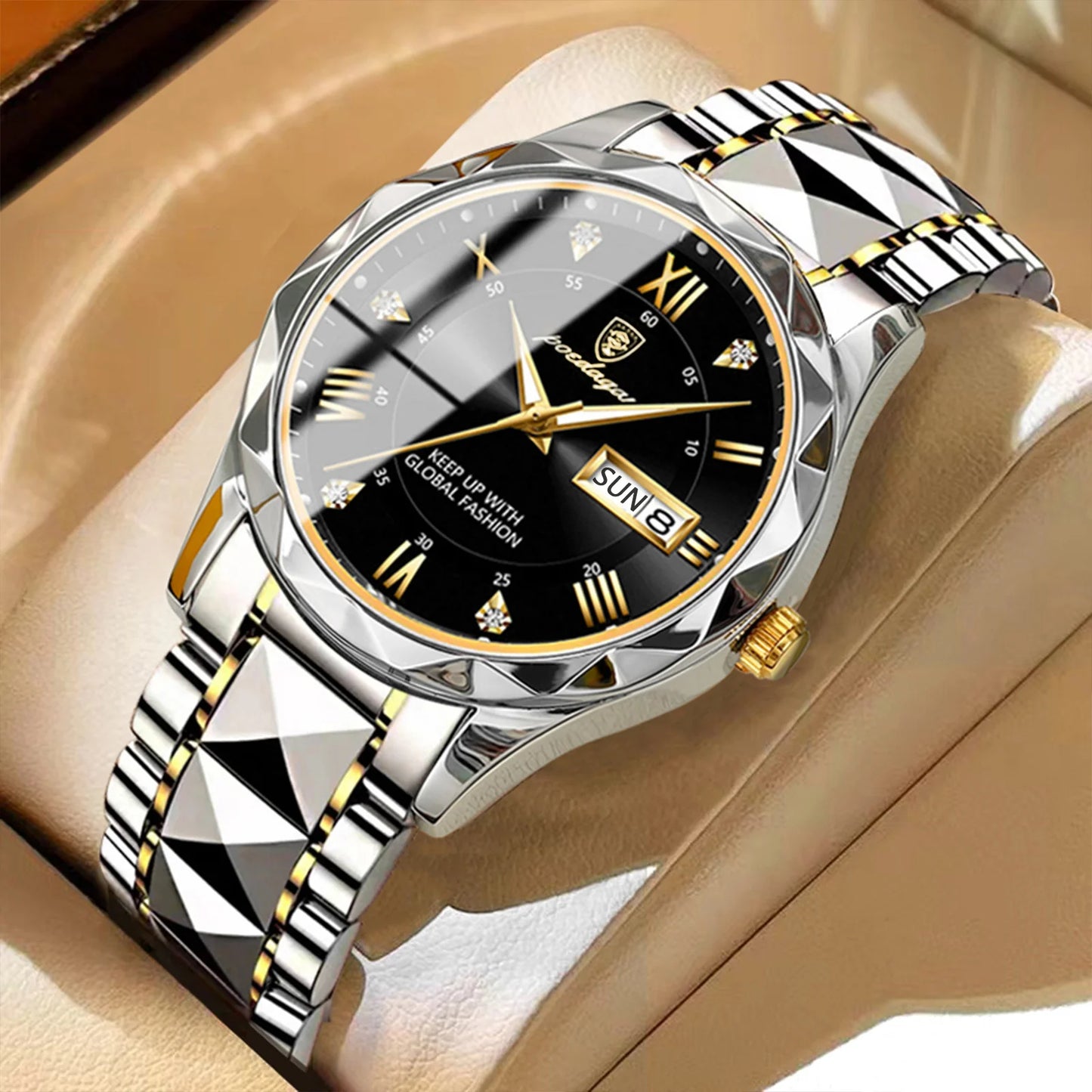 POEDAGAR Top Classic Men's Quartz Watches Waterproof Luminous Stainless Steel Man Wristwatch Date Week Original Men Watch Reloj