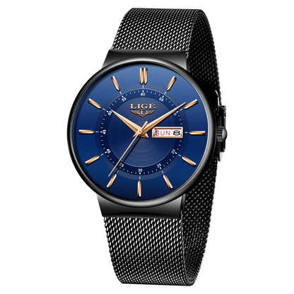 LIGE Mens Watches Top Brand Luxury Waterproof Ultra Thin Date Clock Male Steel Strap Casual Quartz Watch Men Sports Wrist Watch