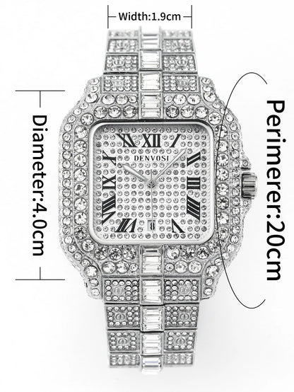 Luxury diamond watches for men Hip Hop Style Bling Bling Iced Out Wristwatch Fashion Square Stainless Steel Waterproof Clock 202