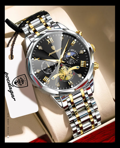 POEDAGAR Luxury Men Clock Waterproof Luminous Chronograph Sport Man Wristwatch Stainless Steel Fahion Quartz Men's Watches Reloj