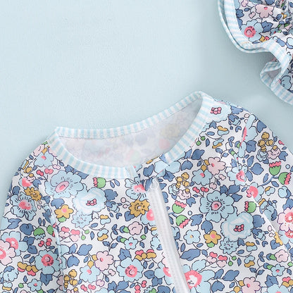 MISOWMNJOY Ruffle Floral Print Baby Girls Beachwear Summer Rash Guard Swimsuit Long Sleeve Bathing Suit Infant Swimwear with Hat