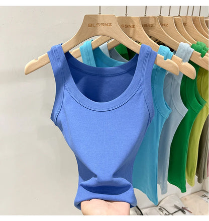 zjaiss Women Solid Round Neck Ribbed Tank Top Camisole Women 2026 Summer Basic Elastic Tank Top O Neck Solid Tank Top