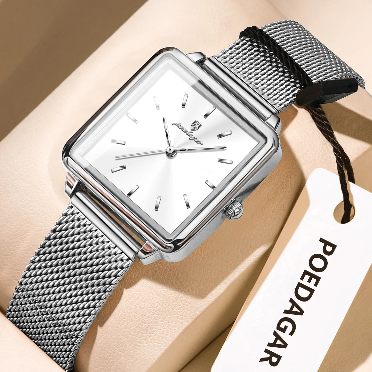 POEDAGAR Square Fashion Ladies Watch Waterproof Stainless Steel Mesh Watch For Woman Elegant Women's Quartz Watches Female Reloj