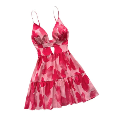 4-Color Leopard Printed Sexy Camisole Dress Women Sleeveless Backless Mini Dress Summer Vacation Dresses