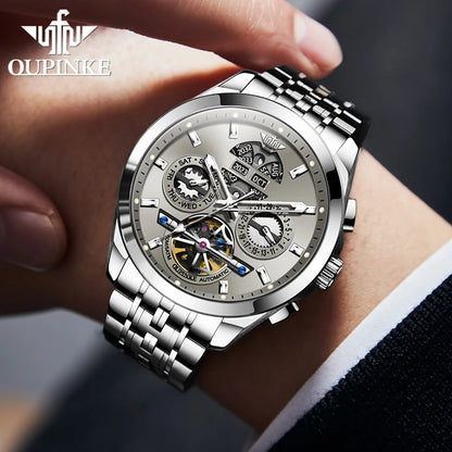 OUPINKE 3251 Men's Watches Flywheel Automatic Mechanical Original Wristwatch for Man Waterproof Luminous Perpetual Dual Calendar