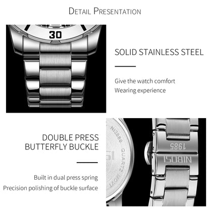 NIBOSI Luxury Man Wristwatch Business Stainless Steel Date Quartz Men Watch Waterproof Luminous Date Men's Watches Clock