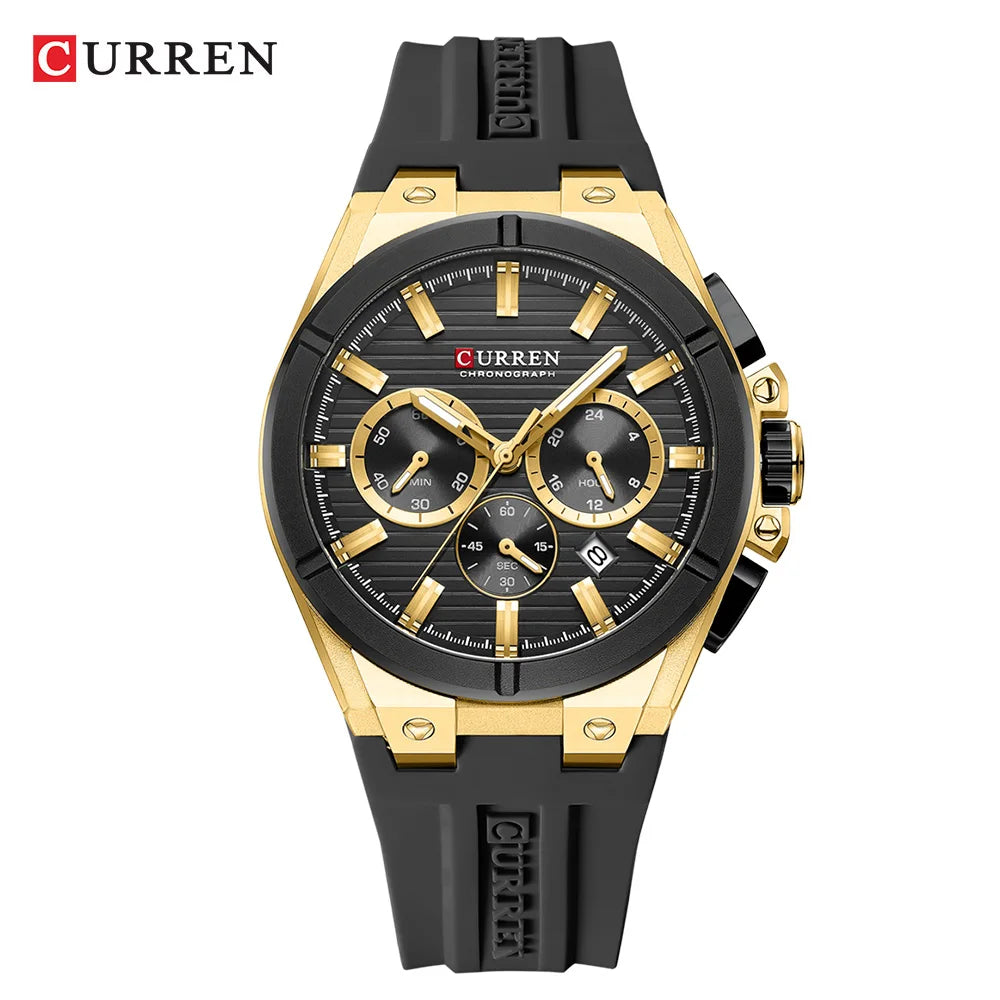 CURREN 8487 Casual Men's Quartz Wristwatch Multifunctional Chronograph Calendar Outdoor Sports Luminous Fashion Watches for Man