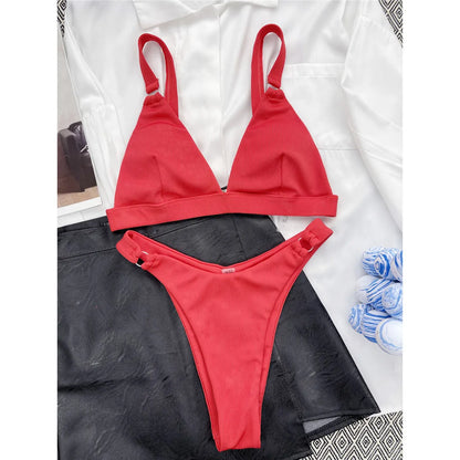 Sexy High Leg Cut Ribbed Bikini Women Swimwear Female Swimsuit Two-pieces Bikini set Padded Bather Bathing Suit Swim Lady V3255