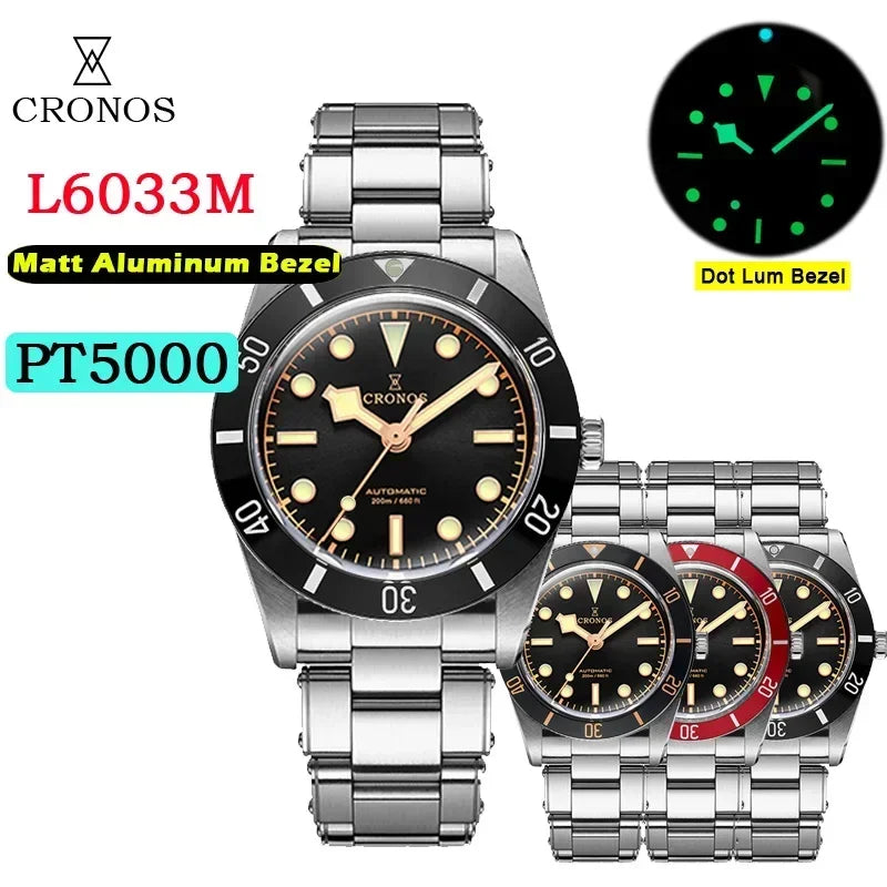 2025 Cronos Luxury Men's Watches 37mm Diver BB54 Vintage Automatic Matt/ Aluminum Bezel Female End Links Sapphire 20 Bar L6033
