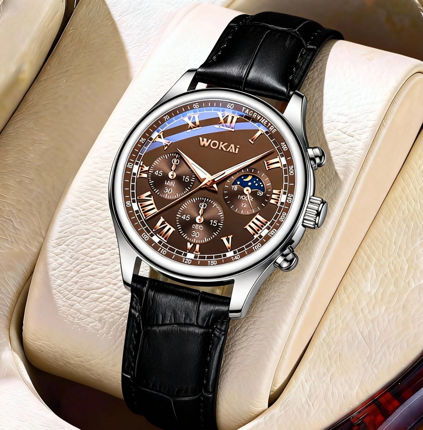 Luxury Men Business Watches Fashion Leather Strap Round Dial Male's Analog Quartz Wristwatch Reloj Hombre（Without Box）