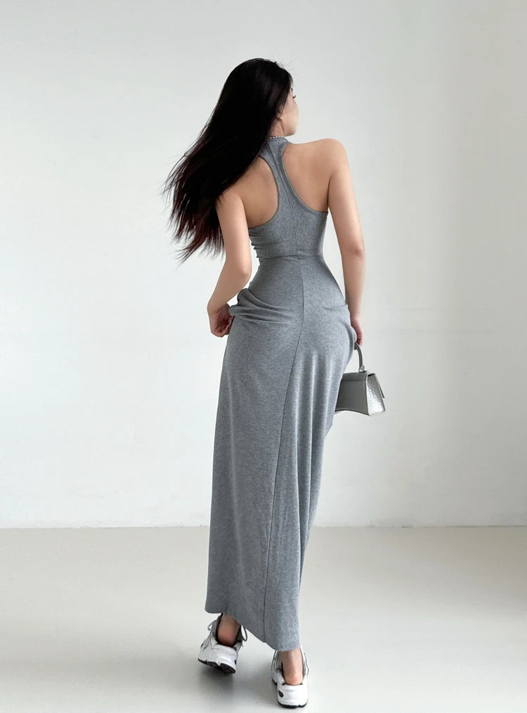 Racerback Tank Top Dresses Chest Large Waist Fold Black Sexy Dress Elegant For Women Fashion Sexy Women Robe 2024 New 4BMV