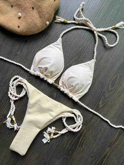 RUOTONSEPT Sexy Braiding rope Bandage Bikini Set Women's Swimsuit Two-piece Triangle Swimwear Bathing Suit Brazilian Biquinis