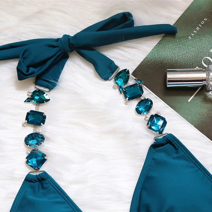 2026 Shiny Rhinestone Diamond Bikini Women Swimsuit Female Swimwear Two Pieces Bikini Set Halter Metal Chains Bathing Suit Swim