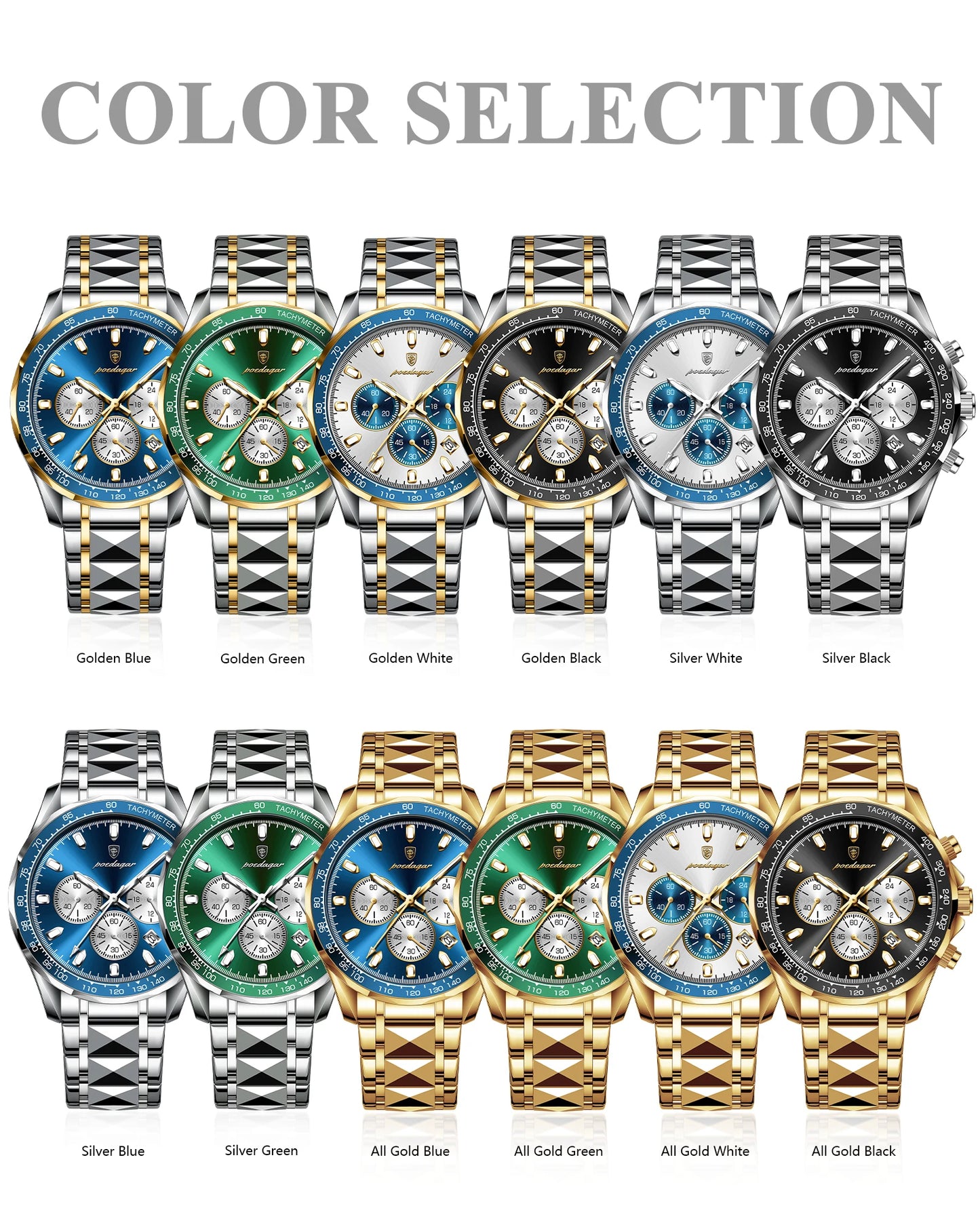 POEDAGAR Top Luxury Men Watch Chronograph Waterproof Luminous Date Man Watch Stainless Steel Sports Fashion Quartz Men's Watches