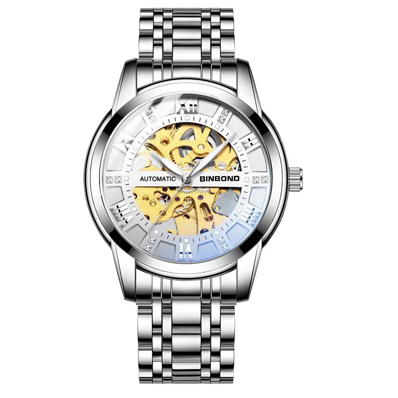 Bindond Mens Automatic Mechanical Watches Top Brand Luxury Stainless Steel Waterproof Hollow Male Wristwatches Relogio Masculino