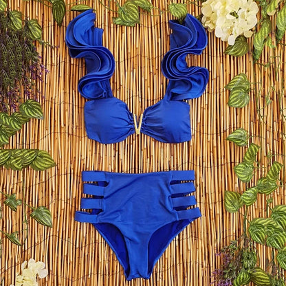 High Waist Ruffled Sexy Bikini Set 2025 Flounce Biquini Swimwear Women Two Pieces Swimsuit Floral Beachwear V-Neck Bathing Suit