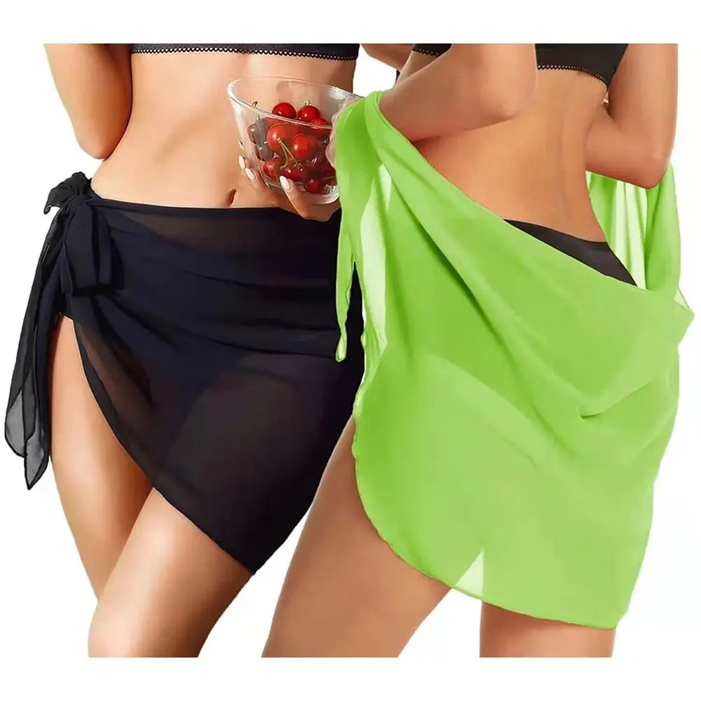 Women Short Sarongs Swimsuit Coverups Beach Bikini Wrap Sheer Short Skirt Chiffon Scarf Cover Ups for Swimwear