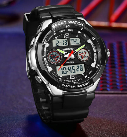 SANDA 6197 Top Class Men's Korean Student Electronic Watch Sports Multi functional Alarm Clock Waterproof Men's Watches 2024