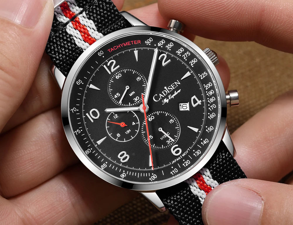 CADISEN Men's Watches Luxury Quartz Watch For Men Japan MIYOTA 0S10 Movt Canvas Strap Chronograph Waterproof Men's Wristwatch
