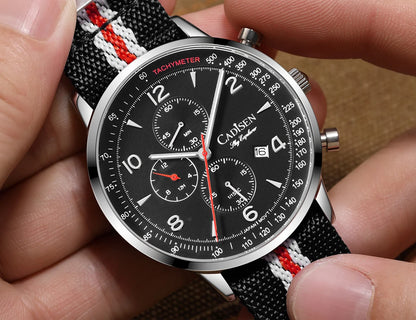 CADISEN Men's Watches Luxury Quartz Watch For Men Japan MIYOTA 0S10 Movt Canvas Strap Chronograph Waterproof Men's Wristwatch