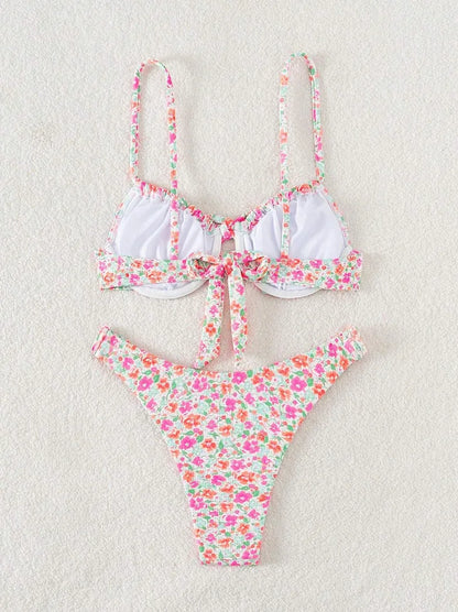 New Sexy Floral Print Push Up Bikini 2024 Women Swimwear Female Swimsuit Two Pieces Thong Bikini Set Bather Bathing Suit Beach