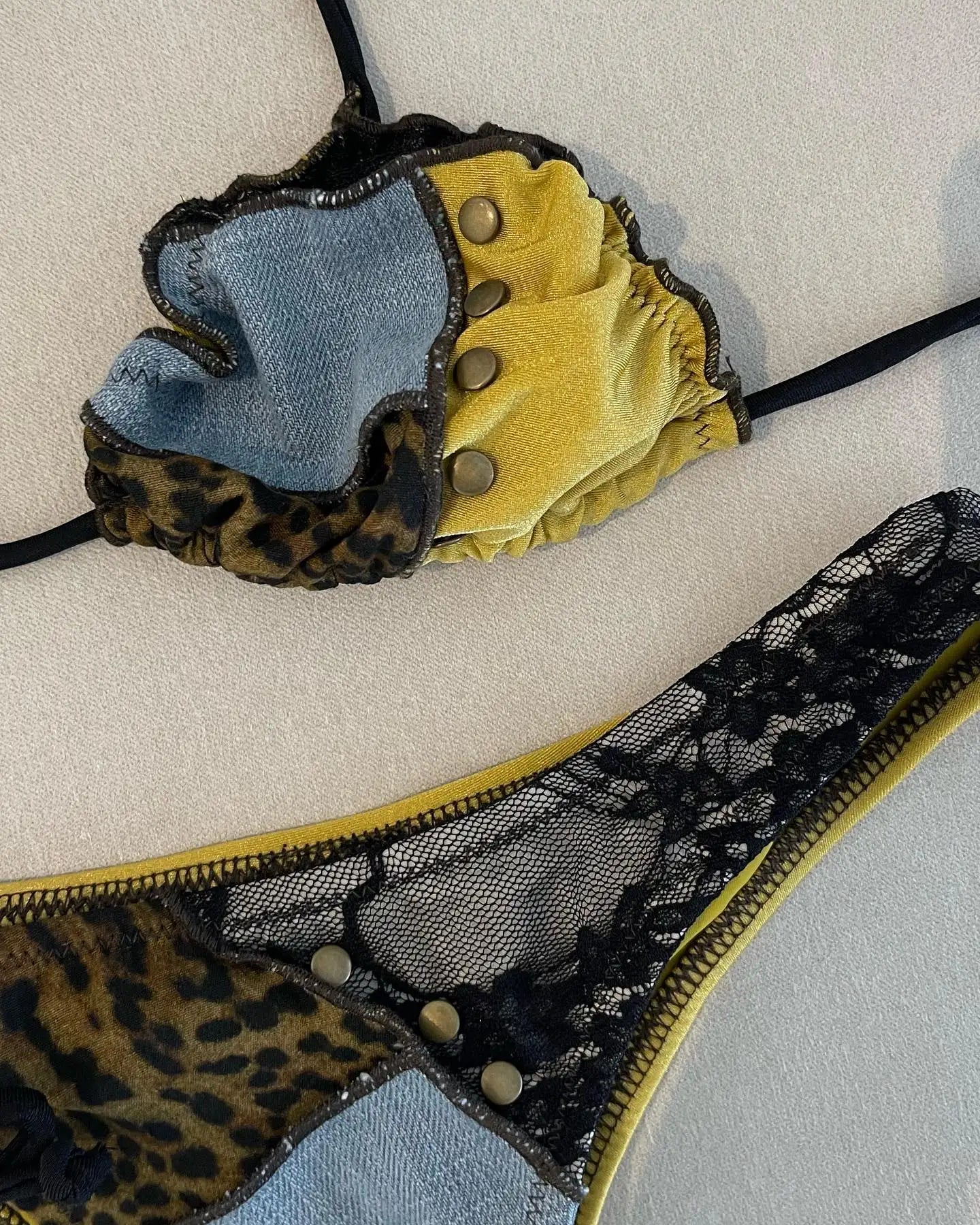 2025 Sexy Lace-up Splicing Brazilian Bikini Sets Thong Swimsuit Women Swimwear Micro Bikinis Beachwear Bathing Suits Bandeau