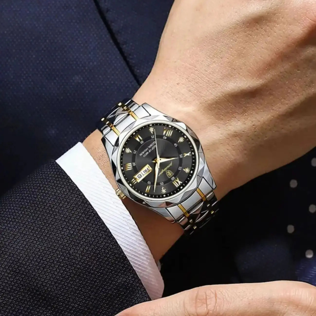 POEDAGAR Top Classic Men's Quartz Watches Waterproof Luminous Stainless Steel Man Wristwatch Date Week Original Men Watch Reloj