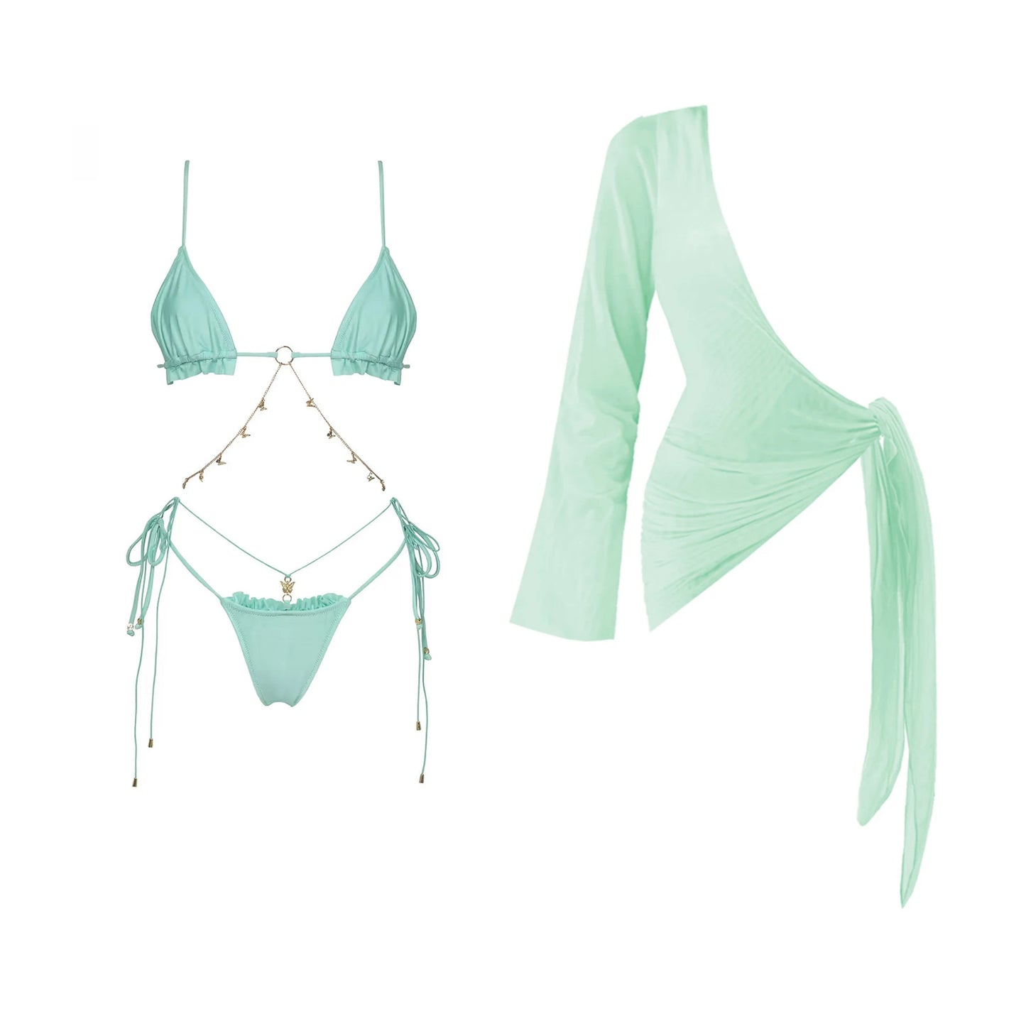 Bikini Swimsuit with Cover Up Brazilan Bikini Set Swimwear for Women Sexy Gradient Halter Bathing Suit Summer Female