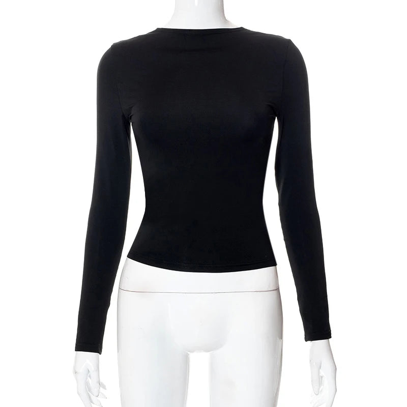 Backless Short Sleeve Blue Y2K Crop Top Women Casual O Neck  Summer T Shirts Sexy Vintage Cut Out