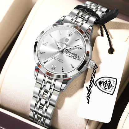 POEDAGAR Elegant Woman Watch Waterproof Luminous Date Week Ladies Wristwatch Stainless Steel Quartz Fashion Women's Watches Gift