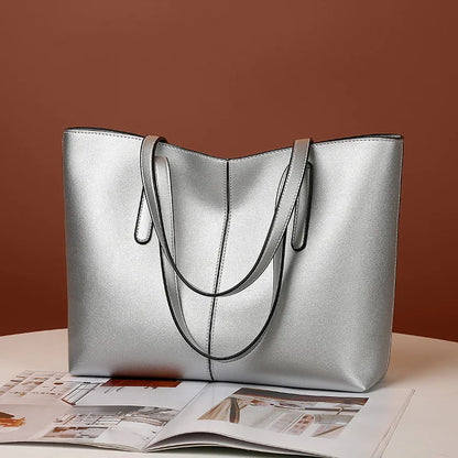 Women's Tote Bags Simple Large Capacity Femal Shoulder Bag Solid Color Commuter Leather Hand Bags Ladies Top Handle Bags