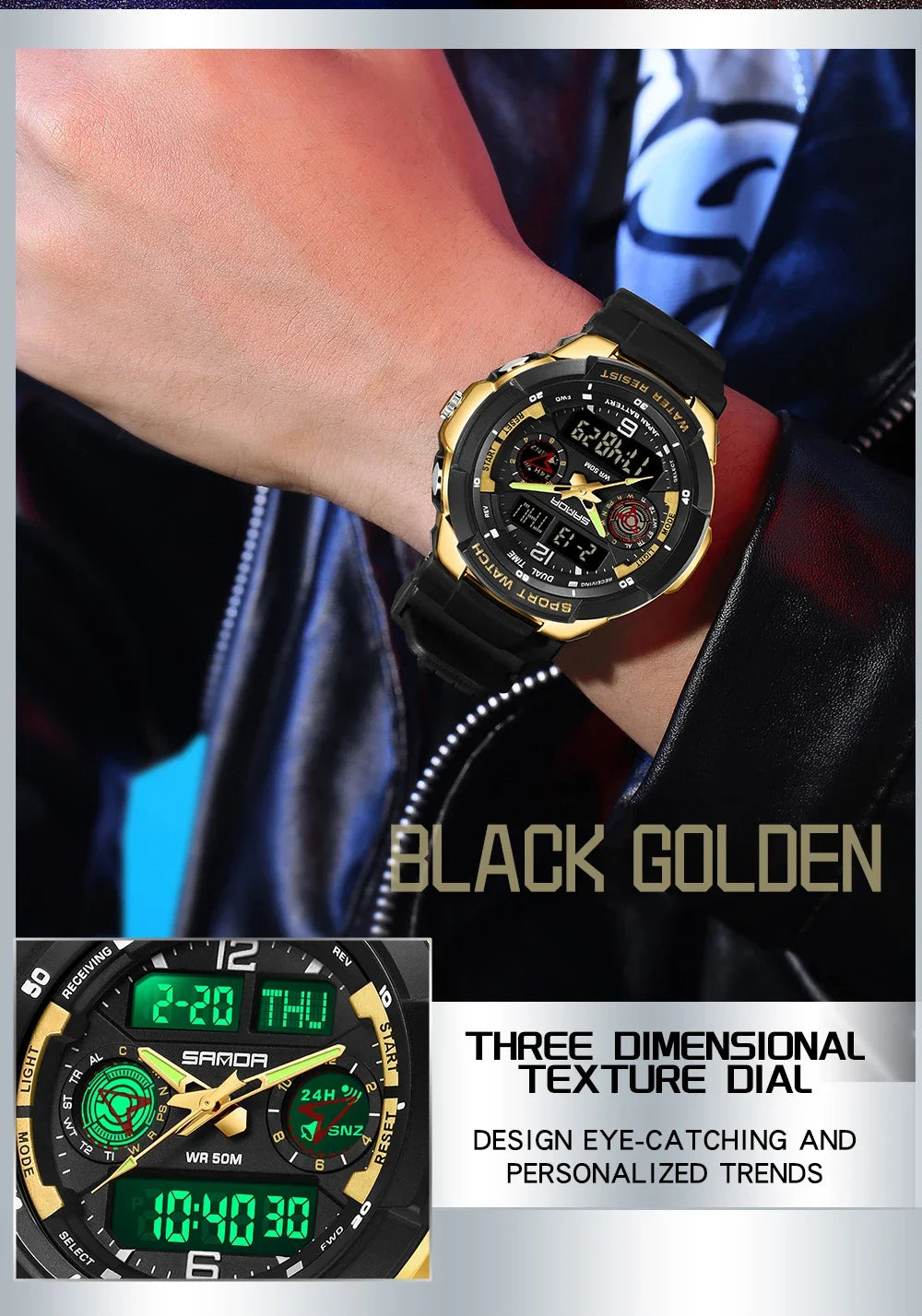SANDA 6197 Top Class Men's Korean Student Electronic Watch Sports Multi functional Alarm Clock Waterproof Men's Watches 2024