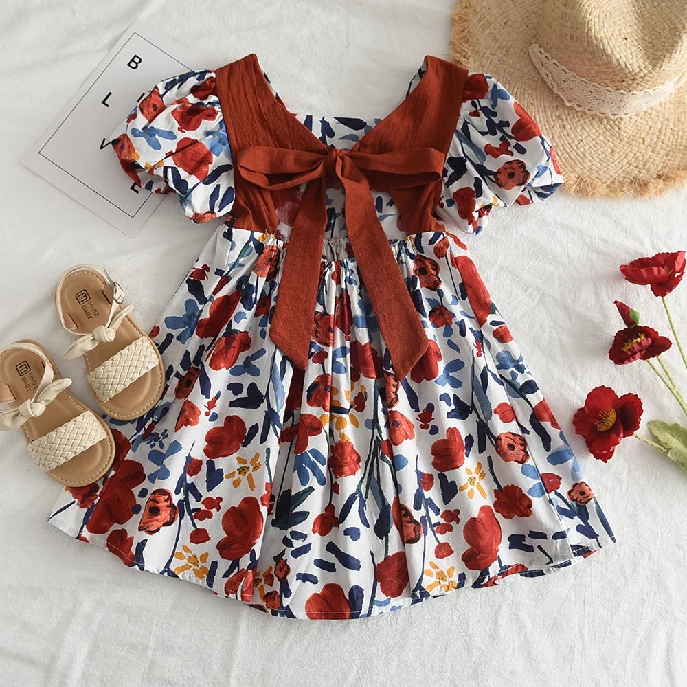 Bear Leader Rose Pink Plaid Bow Dress Elegant Lolita Child Big Girls Midi Dress Children Dresses Teens Party Princess Sundress