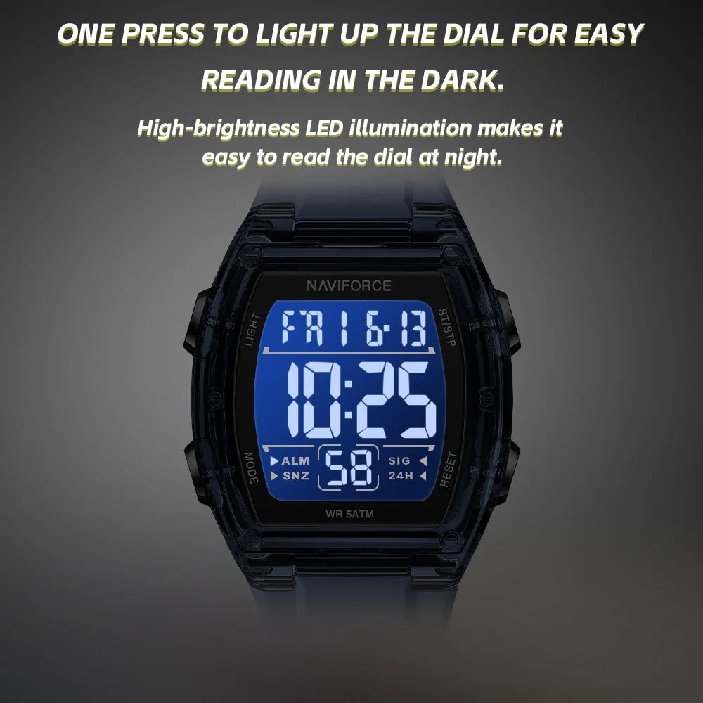 NAVIFORCE Top Brand Luxury Mens Watches Alarm Stopwatch LED Digital Backlight Display Waterproof Sport Watch Men Montre Homme