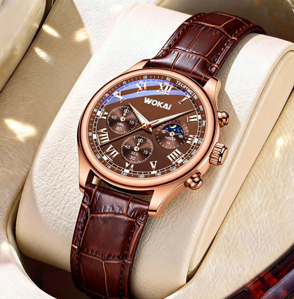Luxury Men Business Watches Fashion Leather Strap Round Dial Male's Analog Quartz Wristwatch Reloj Hombre（Without Box）