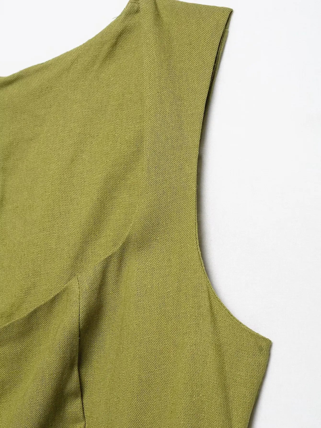 2025 Summer Elegant Dress Women Fashion Solid Square Collar Sleeveless Single Breasted Dress Ladies Vacation Green Spilt Dresses