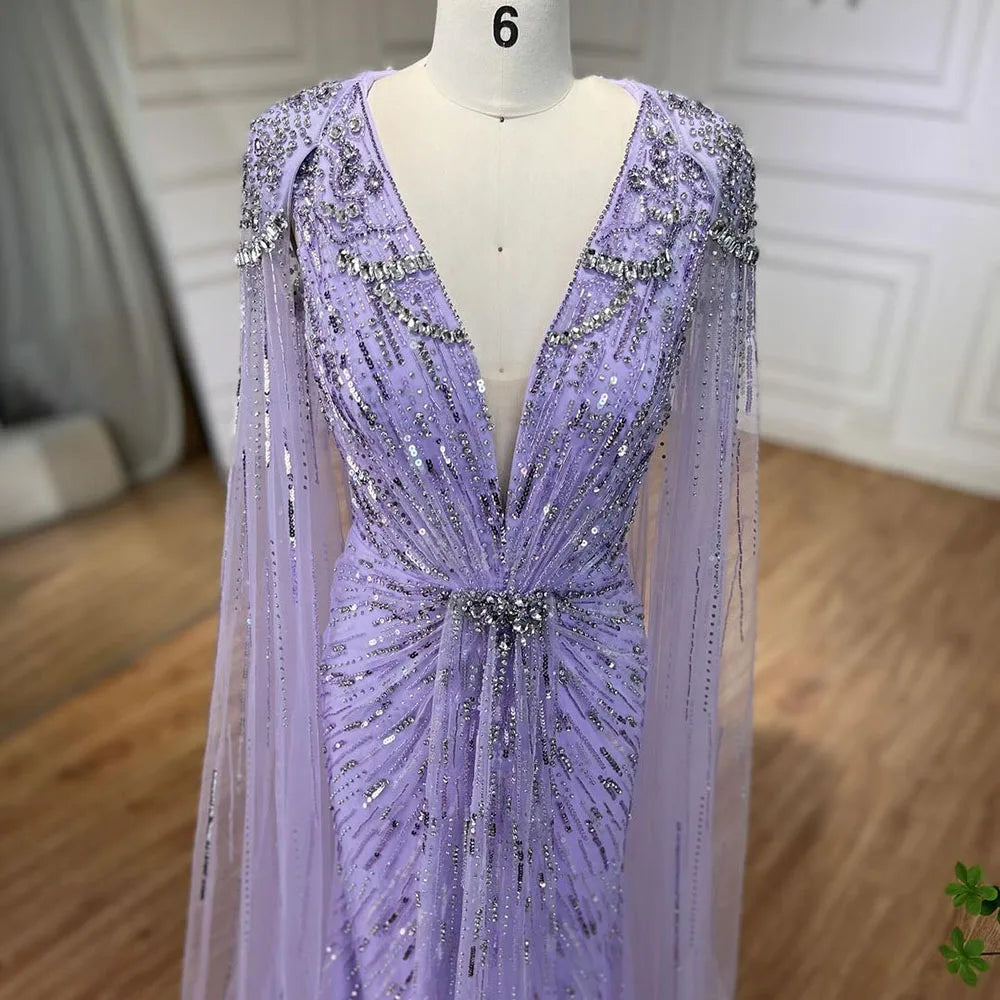 Serene Hill 2025 Turquoise Mermaid Evening Dresses Gowns With Beaded  Cape For Women's Wedding Party LA72168A Customized