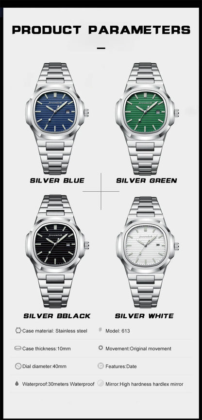JOOENIOK Luxury Military Man Watch Square Waterproof Luminous Date Week Men Watch Stainless Steel Quartz Men's Watches Reloj+box