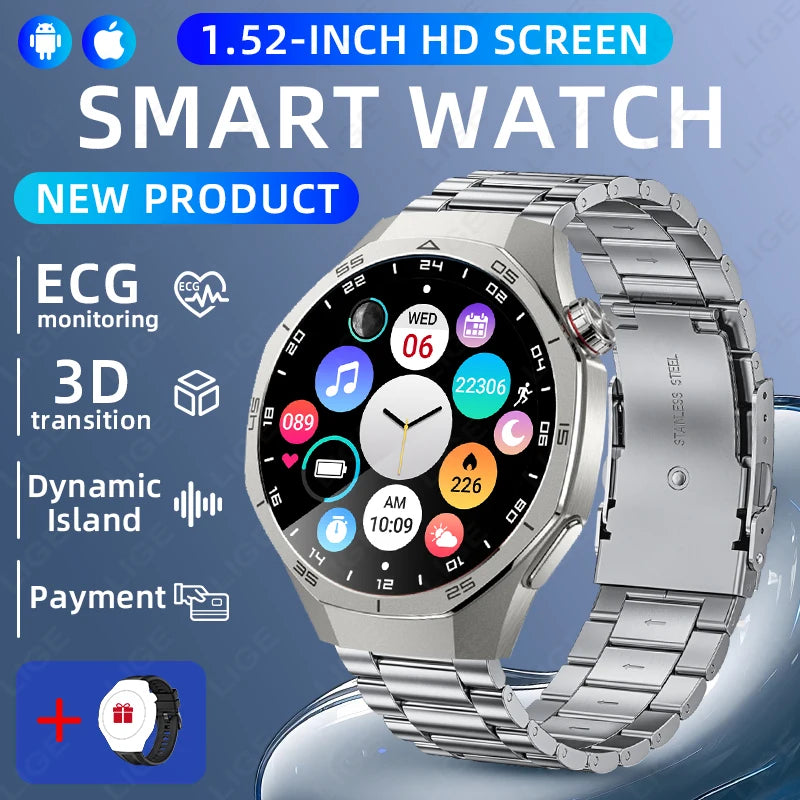 LIGE New ECG Men's Smart Watch HD Screen Heart Rate Health Smart Watches Bluetooth Call Smartwatch For Men Women Holiday Gifts