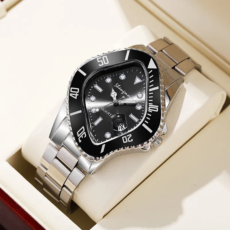 New Distorted Shape Calendar Waterproof Quartz Watch for Men Women Stainless Steel Fashion Dress Watches Sports Wristwatch Clock