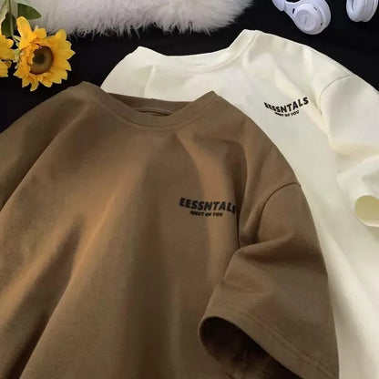 2026 Summer Men's Oversized Letter Print Short Sleeve T-shirt Casual Loose Crew Neck Tee Streetwear Tops for Men